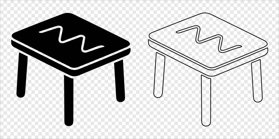 Wooden stool with rectangular seat and four legs Silhouette and Outline Ilustración de archivo
