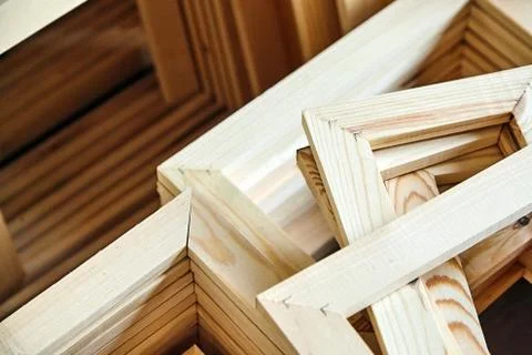 Wooden stretcher bar frames. Subframes for gallery wrapped canvas Stock Photos