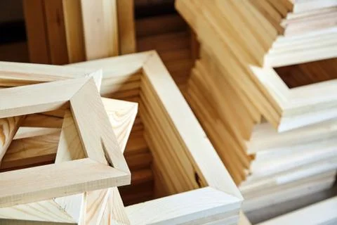 Wooden stretcher bar frames. Subframes for gallery wrapped canvas. Stock Photos