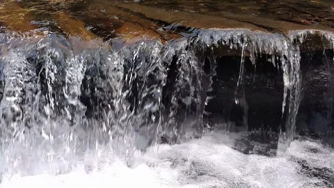 Wooden structure artificial waterfall under the man-made bridge Channel concept Stock Footage 116720518