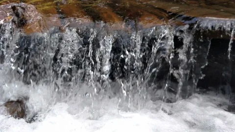 Wooden structure artificial waterfall under the man-made bridge Channel concept Stock Footage 116720671