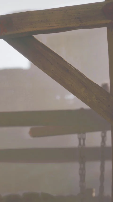 Wooden structure in a building with natural light shining through Stock Footage 337998986