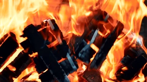 The wooden structure is on fire and collapses Stock Footage 142381554