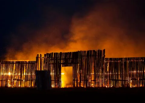 Wooden structure on fire Stock Photos