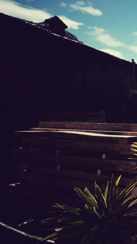 Wooden structure with green plants under clear blue sky in the afternoon Stock Footage 341058293