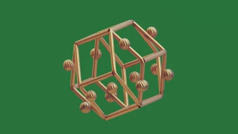 A wooden structure on green screen and 3d model cube with background golden Stock Footage 335981427