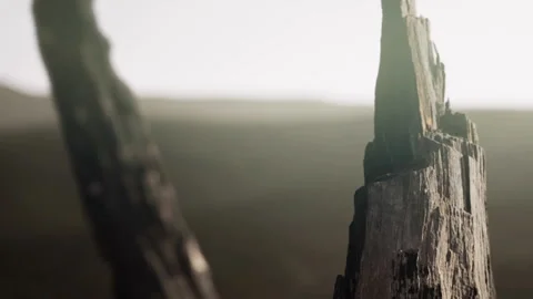 Wooden structure stands in sunlight on a mountain with blurred background Video stock 340629936