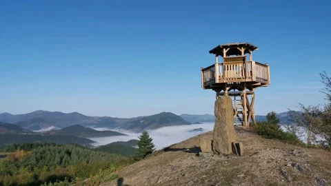 Wooden structure in the top of the mountain Stock Footage 140452767