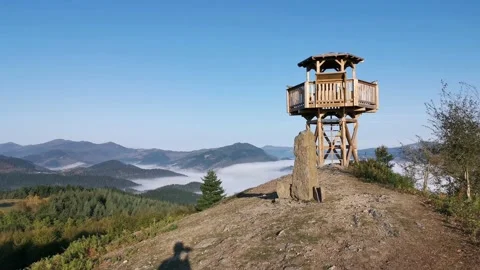 Wooden structure in the top of the mountain Stock Footage 140452926