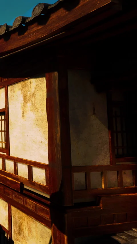 Wooden structure with traditional design in a historic setting Stock Footage 340266530