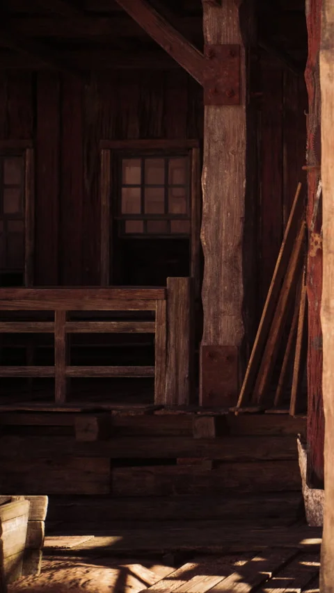 Wooden structure with windows and building materials near the entrance Stock Footage 339785009