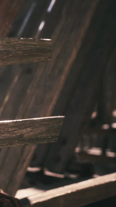 Wooden structures at a construction site with sun and shadows Stock Footage 339776080