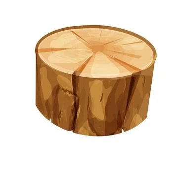 Wooden stump forest tree trunk cut section in cartoon style isolated. Plant Stock Illustration