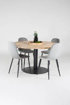 Wooden stylish round table with chair set for interior,living room,house,office Stock Photos