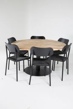 Wooden stylish round table with chair set for interior,living room,house,office Stock Photos