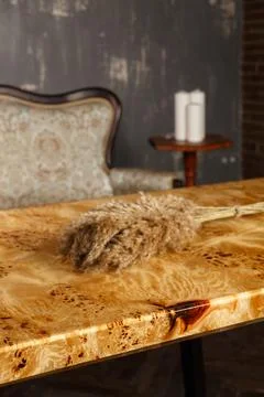 Wooden stylish table made of solid walnut Stock Photos