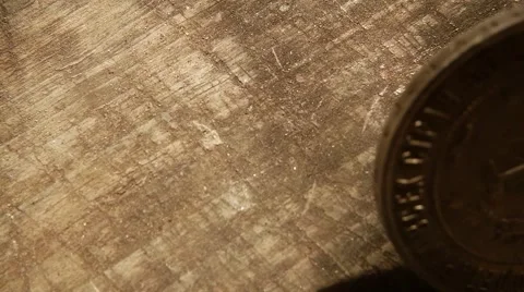 On Wooden Surface Old Soviet Silver Ruble With Emblem of Ussr Fall and Turn Stock Footage 67150089
