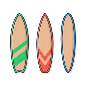 Wooden Surfboards Set Vector Icon Illustration. Surfboards Types. Surfing B.. Stock Illustration
