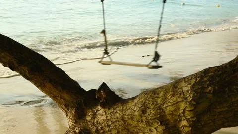 Wooden swing by the ocean Video stock 168098593