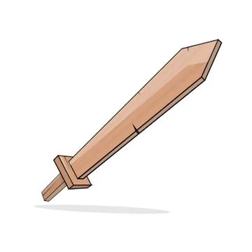 Wooden sword on a white background. Vector illustration in cartoon style Stock Illustration