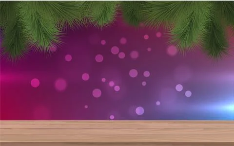 Wooden table and pine tree with pink light background Stock Illustration