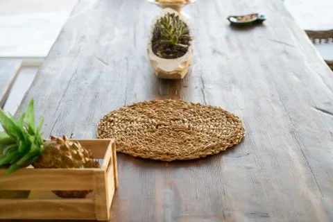 Wooden table background Stock Photos