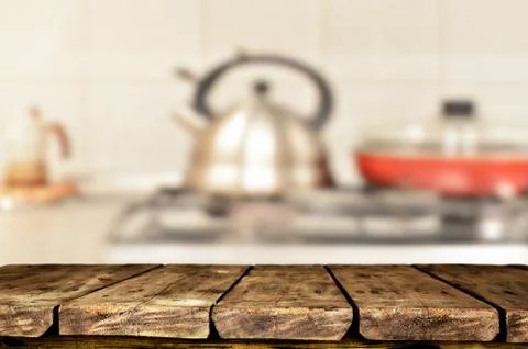 Wooden table background Stock Photos