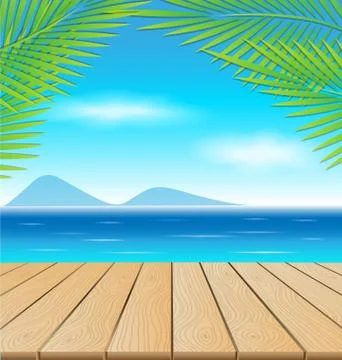 Wooden table on the beach Stock Illustration