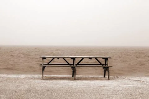 Wooden Table on Beach Stock Photos