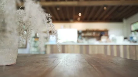 Wooden table at the coffee café Video stock 137012406