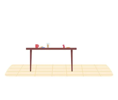 Wooden table with colored sweets, red cup with coffee, glass of juice with straw Stock Illustration