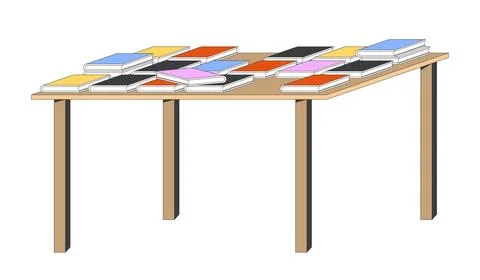 Wooden table displaying stacked library books 2D cartoon object Stock Illustration
