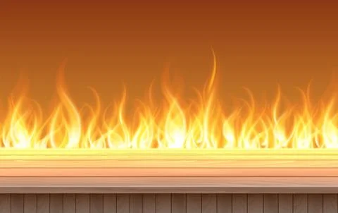 Wooden table with flame background Stock Illustration