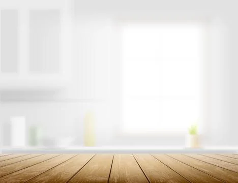 Wooden table on a kitchen background Stock Illustration