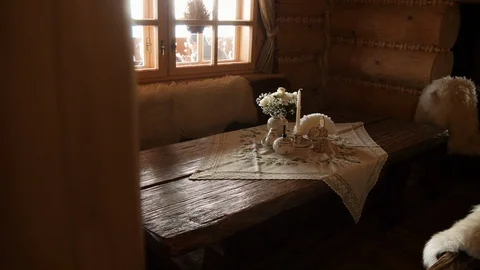 Wooden table in an old restaurant Vídeos de archivo 127106325