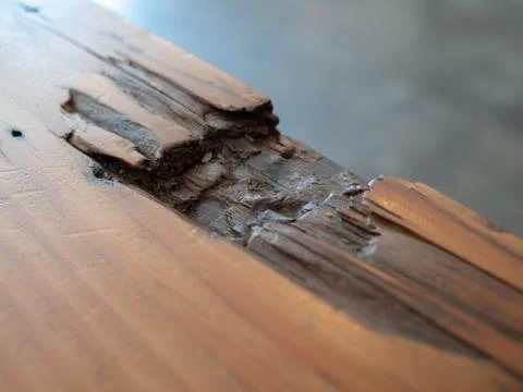 Wooden table with a portion chipped off Stock Photos