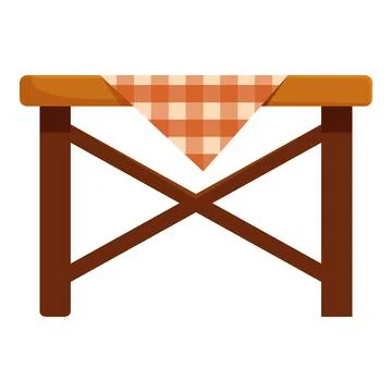 Wooden table with red checkered tablecloth covering top surface Stock Illustration