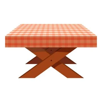 Wooden table with a red checkered tablecloth covering the top surface Stock Illustration
