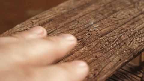 Wooden table surface made from clay miniature diy polymer Stock Footage 143431626