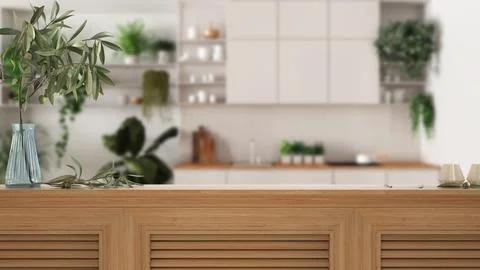 Wooden table top, cabinet, panel or shelf with shutters close up. Olive bra.. Stock Illustration