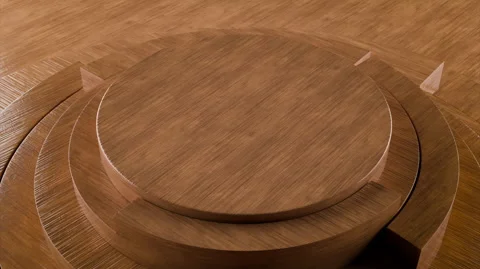 Wooden Table Top Circular Design, Multiple Layers, Smooth Finish, Natural Color Stock Footage 319685186