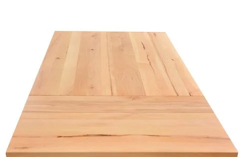 Wooden table top surface isolated over white background. Solid wood furnitu.. Illustrazione stock