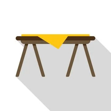 Wooden table with yellow tablecloth casting long shadow Stock Illustration