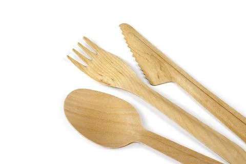 Wooden tableware on white Stock Photos
