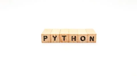 Wooden Text Block of "PYTHON" on Isolated Background Stockfoto's