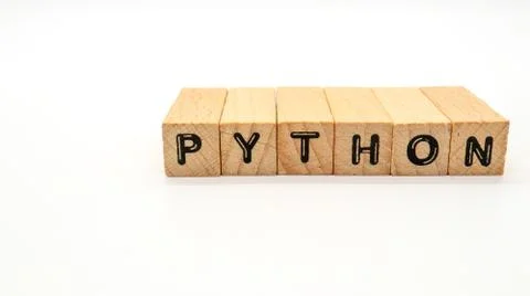 Wooden Text Block of "PYTHON" on Isolated Background 写真素材