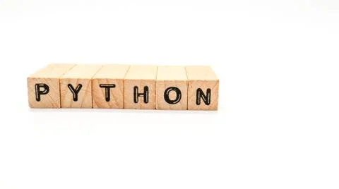 Wooden Text Block of "PYTHON" on Isolated Background Foto stock