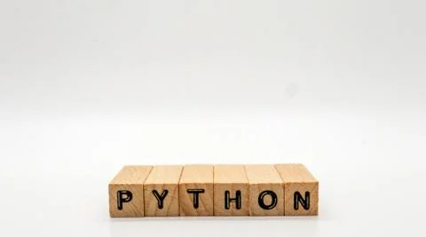 Wooden Text Block of "PYTHON" on Isolated Background Stock Photos