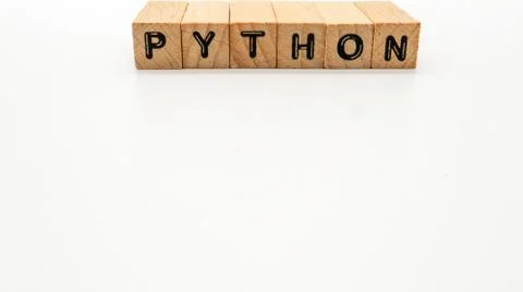 Wooden Text Block of "PYTHON" on Isolated Background 写真素材