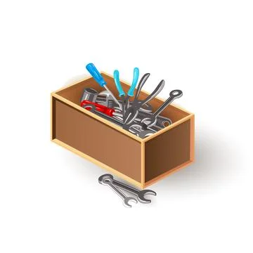 Wooden tool box with instruments Stock Illustration